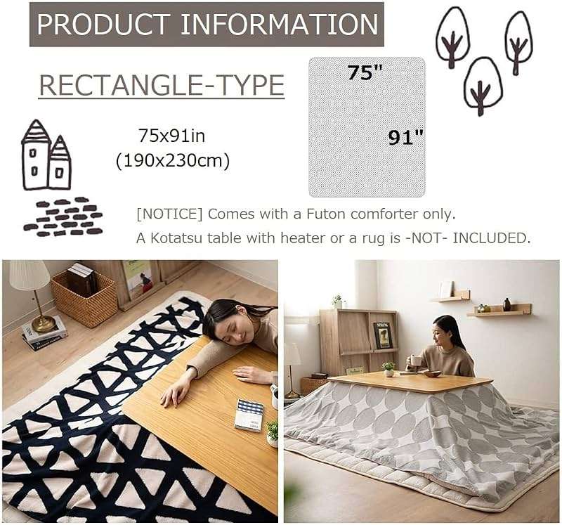 EMOOR Jacquard Boa Fleece Kotatsu Futon Comforter, Soft & Fluff Touch Blanket Throw, Washable, Rectangle 75x91in, Triangle-Navy - Image 5