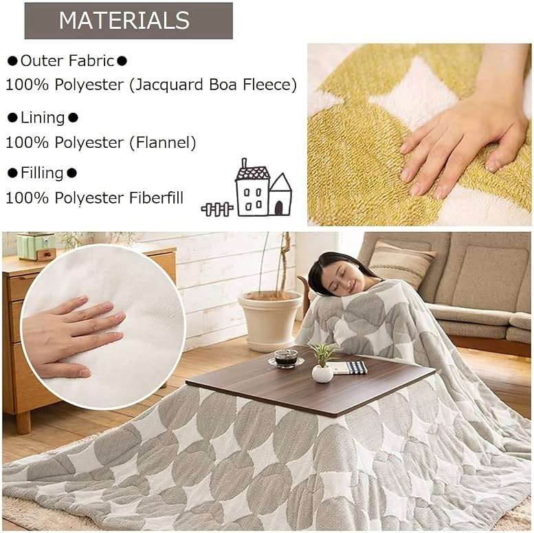 EMOOR Jacquard Boa Fleece Kotatsu Futon Comforter, Soft & Fluff Touch Blanket Throw, Washable, Rectangle 75x91in, Triangle-Navy - Image 6