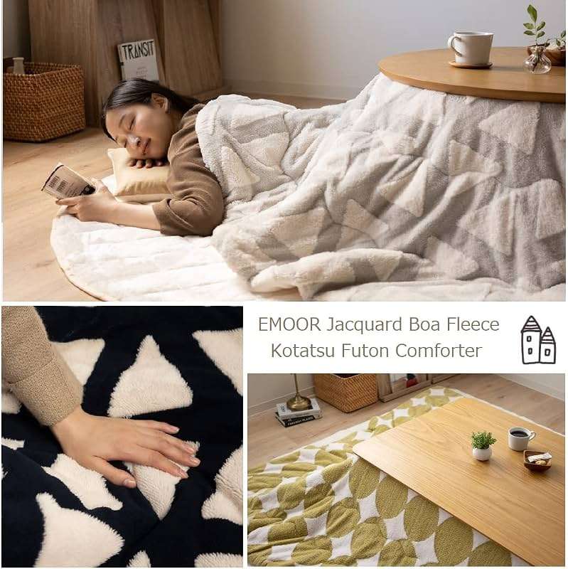 EMOOR Jacquard Boa Fleece Kotatsu Futon Comforter, Soft & Fluff Touch Blanket Throw, Washable, Rectangle 75x91in, Triangle-Navy - Image 8