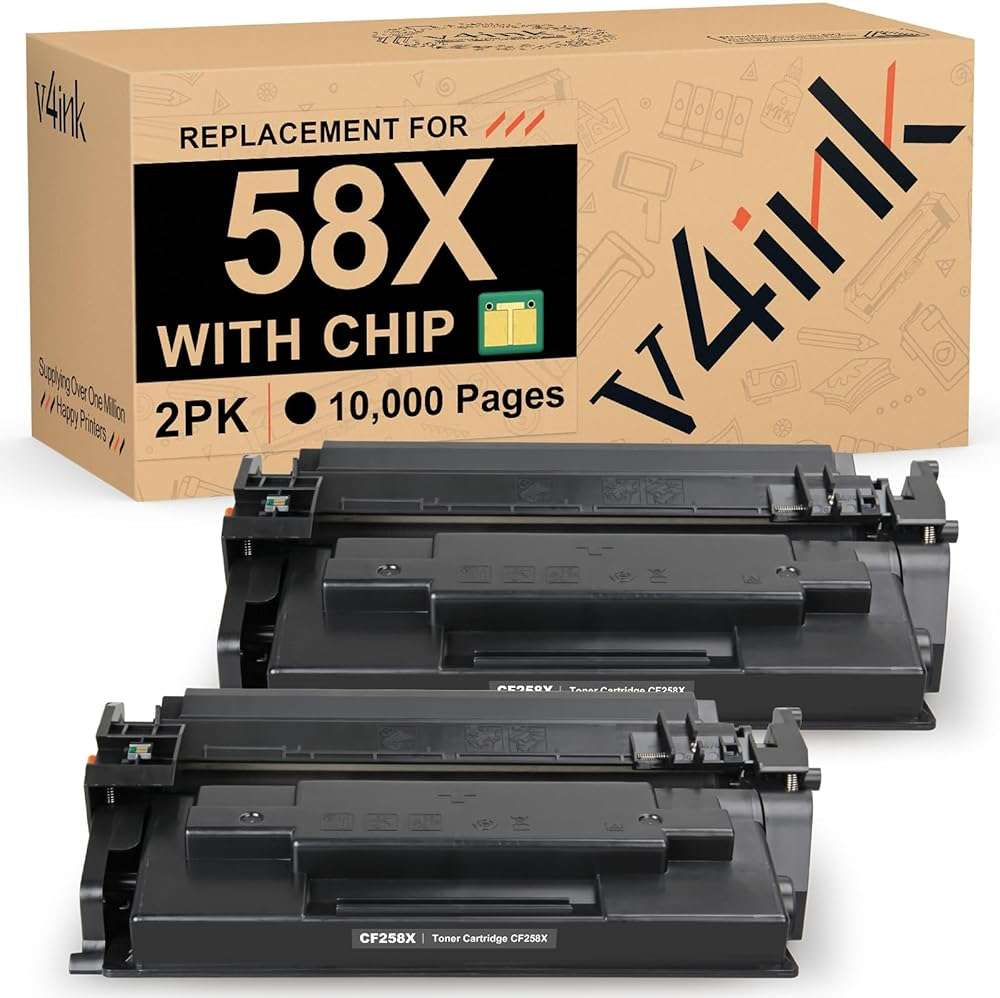 v4ink 58X CF258X High Yield Toner Cartridge Black (with Chip) Compatible Replacement for HP 58X 58A CF258X Toner for HP Pro M404dn M404n M404dw MFP M428fdw M428fdn M428dw M406dn M430f Printer, 2 Pack - Image 1