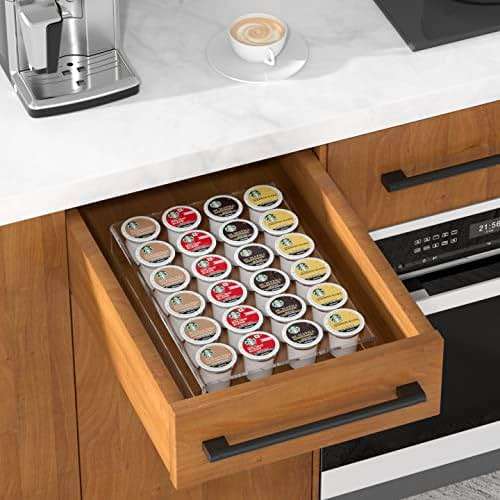 AITEE Acrylic K Cup Drawer Organizer, Clear K Cup Organizer Tray for Drawer or Countertop Storage, Hold 24 Coffee Capsules,K Cup Coffee Pod Holder for Office and Kitchen K Cup Storage (9.6x13.2Inches) - Image 1