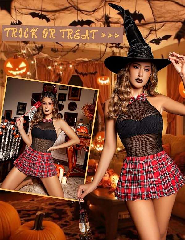 Avidlove Schoolgirl Lingerie for Women Sexy Costume Outfit Roleplay Cosplay Lingerie Set Snap Crotch Bodysuit and Mini Skirt - Image 3