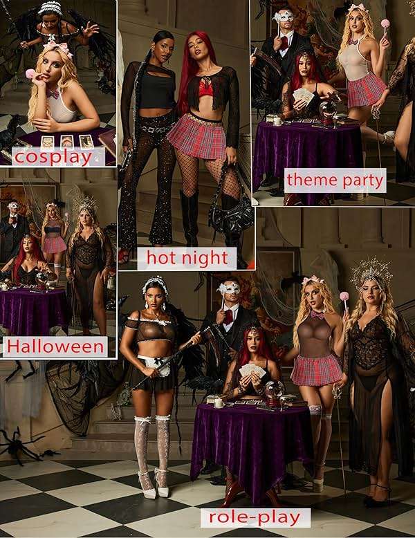 Avidlove Schoolgirl Lingerie for Women Sexy Costume Outfit Roleplay Cosplay Lingerie Set Snap Crotch Bodysuit and Mini Skirt - Image 6