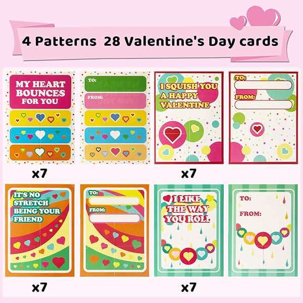 JOYIN 28 Packs Valentines Day Gift Cards with Stress Ball Set Stretchy Squishy Toy Balls Sensory Squishy Toys Stress Relief Toys for Kids Classroom Exchange Prizes, Valentine Party Favor - Image 3
