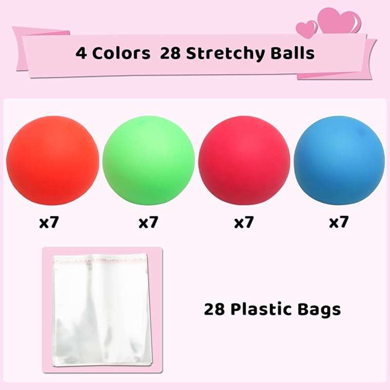JOYIN 28 Packs Valentines Day Gift Cards with Stress Ball Set Stretchy Squishy Toy Balls Sensory Squishy Toys Stress Relief Toys for Kids Classroom Exchange Prizes, Valentine Party Favor - Image 4