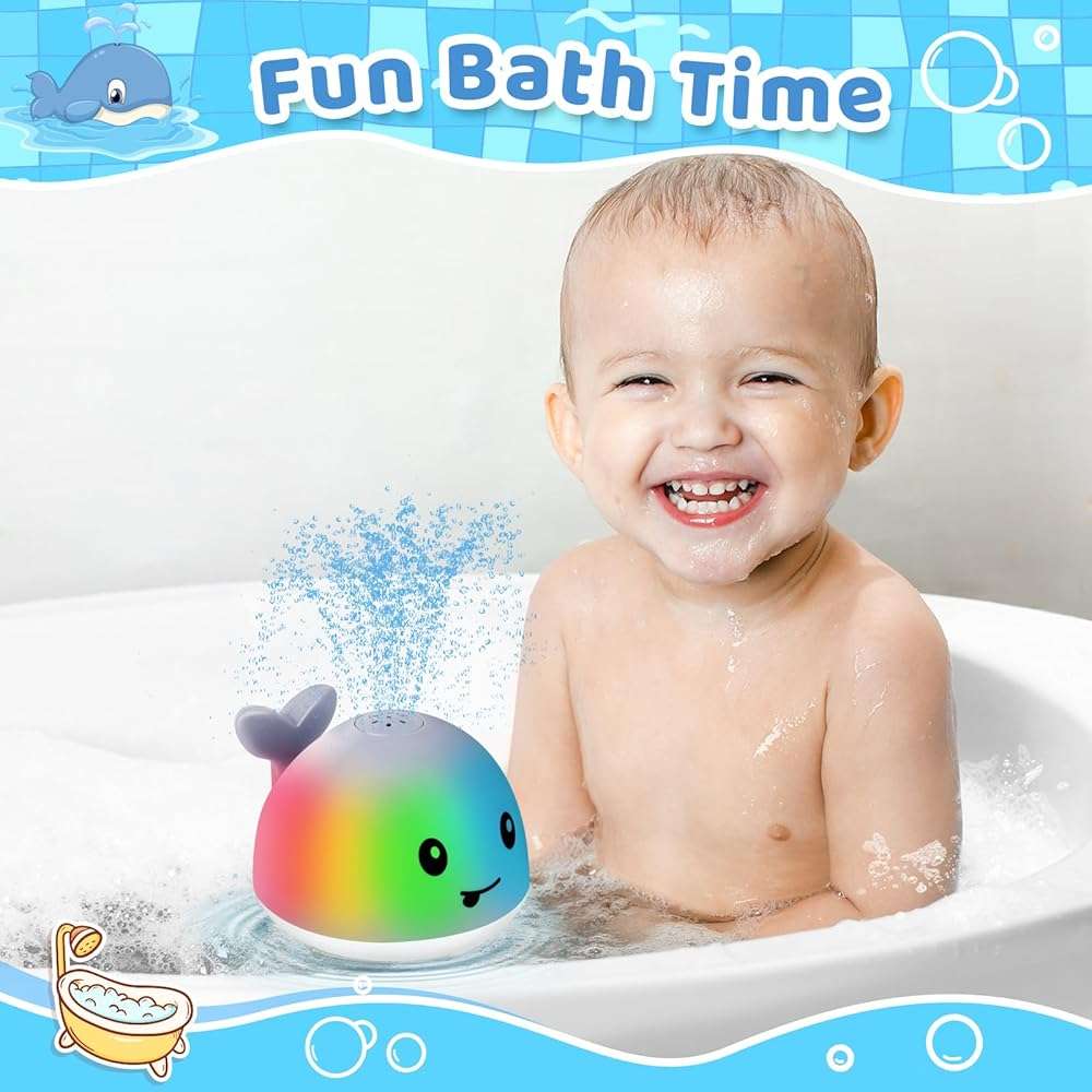 Gigilli Baby Bath Toys, Light up Bath Toys for Kids Ages 1-3, Pool Water Toys 1 Year Old Boys Girls Gifts, 6-12-18 Months Baby Whale Bath Toy Sprinkler, Toddler Fountain Bathtub Water Table Toy - Image 5