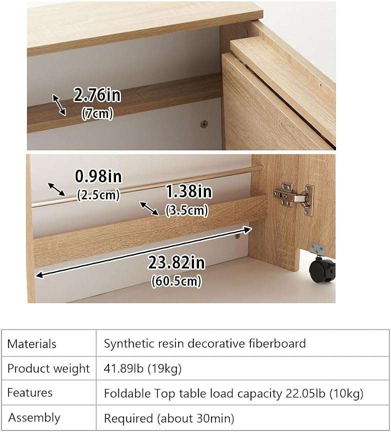 EMOOR Folding Desk (W25.2xD6.7xH27.6in) Oak, Reading Study Work Laptop Convertible Space-Saving Casters Compact Minimal Simple Small Shelf Magagine Rack - Image 4