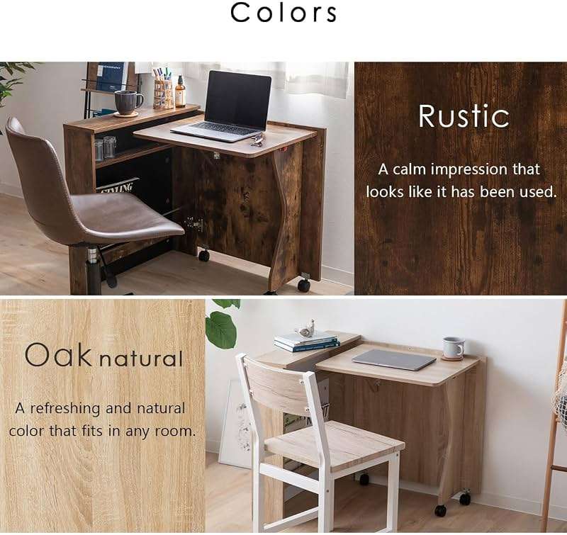 EMOOR Folding Desk (W25.2xD6.7xH27.6in) Oak, Reading Study Work Laptop Convertible Space-Saving Casters Compact Minimal Simple Small Shelf Magagine Rack - Image 7