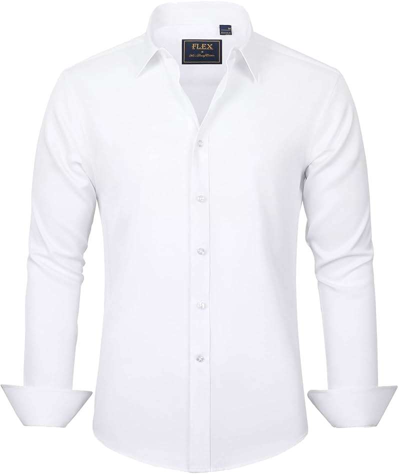 J.VER Men's Dress Shirts Solid Long Sleeve Stretch Wrinkle-Free Formal Shirt Business Casual Button Down Shirts - Image 1