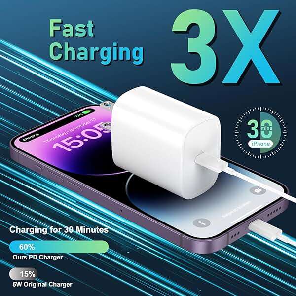 iPhone 14 13 12 11 Charger Fast Charging [MFi Certified],10FT Long Lightning Cable with 20W USB C Charger Block for iPhone 14/14 Pro Max/13/13 Pro Max/12/12 Pro Max/11/11Pro/XS/Max/XR/X,iPad,White - Image 3