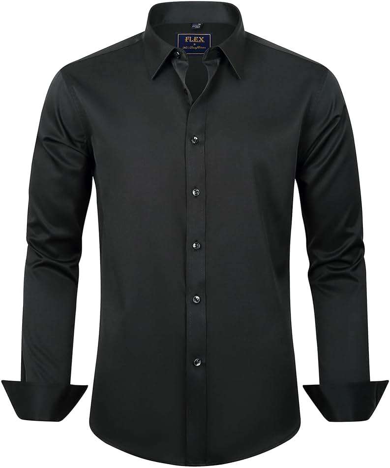 J.VER Men's Dress Shirts Solid Long Sleeve Stretch Wrinkle-Free Formal Shirt Business Casual Button Down Shirts - Image 1