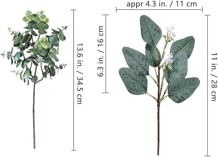 Winlyn 20 Pcs Mixed Artificial Oval Eucalyptus Leaves Bulk with White Seeds Stems and Spray for Vase Floral Wreath Bouquets Wedding Greenery Decoration - Image 3