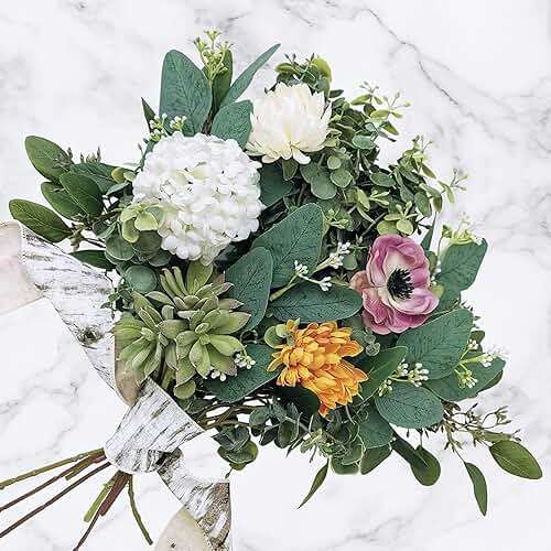 Winlyn 20 Pcs Mixed Artificial Oval Eucalyptus Leaves Bulk with White Seeds Stems and Spray for Vase Floral Wreath Bouquets Wedding Greenery Decoration - Image 9