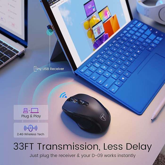 HOTWEEMS Wireless Mouse, D-09 Computer Mouse USB Cordless Mice for Laptop, Ergo Grips, Lightspeed 5-Level 2400 DPI, 16 Months Battery, Portable for PC Mac Chromebook (Black) - Image 7