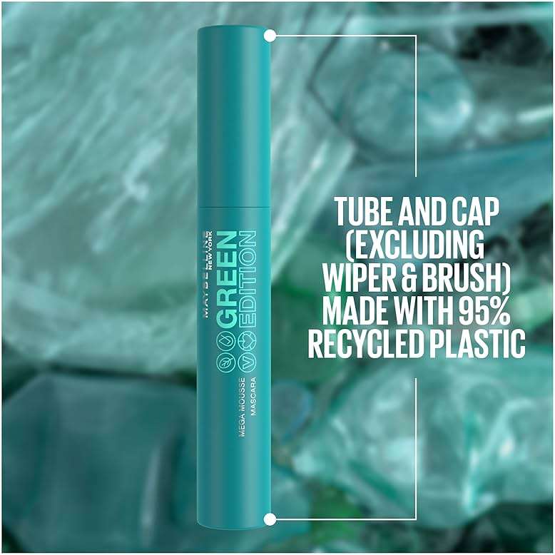 Maybelline Green Edition Mega Mousse Mascara Makeup, Smooth Buildable and Lightweight Volume, Formulated with Shea Butter, Very Black, 1 Count - Image 6