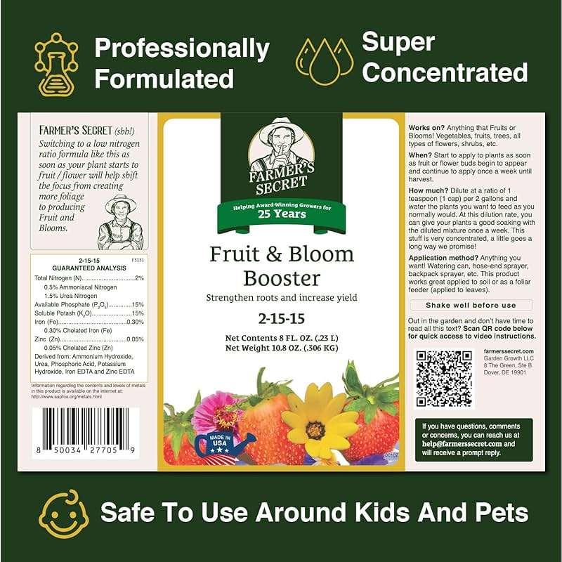 Farmer’s Secret Fruit & Bloom Booster Fertilizer - Super Concentrated - Boosts Flowering and Yield on All Varieties of Fruits, Vegetables and Flowers (32oz) - Image 2