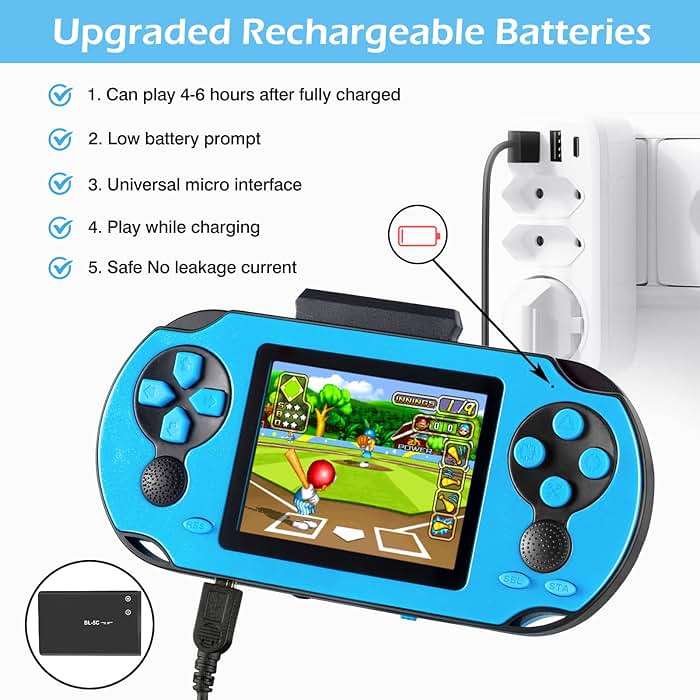 TaddToy 16 Bit Handheld Game for Kids Adults, 3.0'' Large Screen Preloaded 230 HD Classic Retro Video Games with USB Rechargeable Battery & 3 Game Cartridges for Birthday Gift for Kids 4-12 (Blue) - Image 6