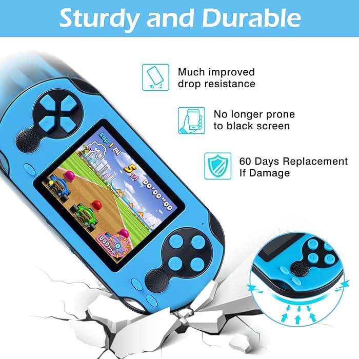TaddToy 16 Bit Handheld Game for Kids Adults, 3.0'' Large Screen Preloaded 230 HD Classic Retro Video Games with USB Rechargeable Battery & 3 Game Cartridges for Birthday Gift for Kids 4-12 (Blue) - Image 7