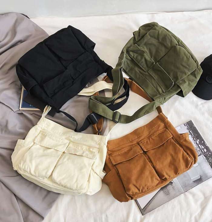 HUALEYNA Canvas Crossbody Bag for Women Large Messenger Bags Travel Shoulder Bag Multi-pocket - Image 8