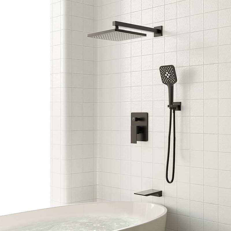 Gabrylly Shower System with Tub Spout, Wall Mounted Tub Shower Faucet Set for Bathroom with High Pressure 10" Rain Shower head and 3-Setting Handheld Shower Head Set,Matte Black - Image 2