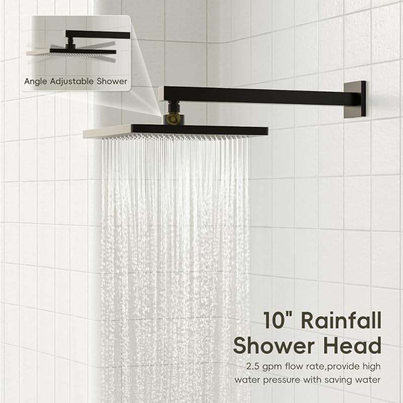 Gabrylly Shower System with Tub Spout, Wall Mounted Tub Shower Faucet Set for Bathroom with High Pressure 10" Rain Shower head and 3-Setting Handheld Shower Head Set,Matte Black - Image 4