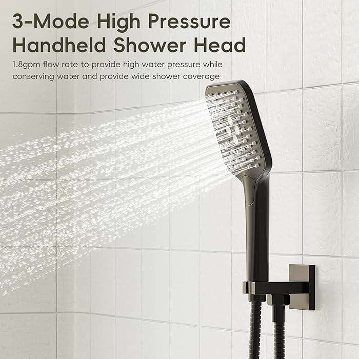 Gabrylly Shower System with Tub Spout, Wall Mounted Tub Shower Faucet Set for Bathroom with High Pressure 10" Rain Shower head and 3-Setting Handheld Shower Head Set,Matte Black - Image 5