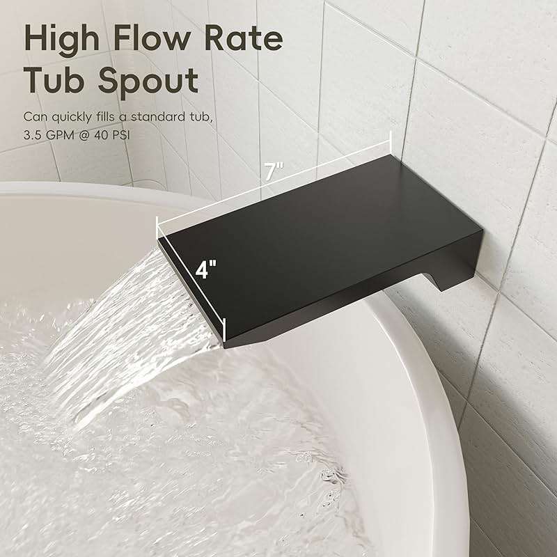 Gabrylly Shower System with Tub Spout, Wall Mounted Tub Shower Faucet Set for Bathroom with High Pressure 10" Rain Shower head and 3-Setting Handheld Shower Head Set,Matte Black - Image 6