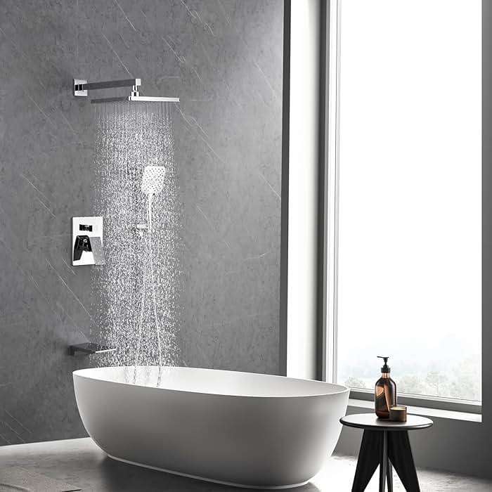 Gabrylly Shower System with Tub Spout, Wall Mounted Tub Shower Faucet Set for Bathroom with High Pressure 10" Rain Shower head and 3-Setting Handheld Shower Head Set,Chrome - Image 2