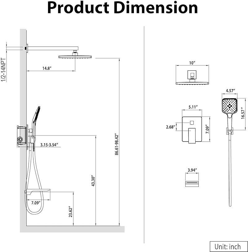 Gabrylly Shower System with Tub Spout, Wall Mounted Tub Shower Faucet Set for Bathroom with High Pressure 10" Rain Shower head and 3-Setting Handheld Shower Head Set,Chrome - Image 3