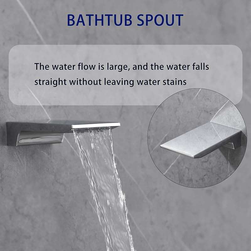 Gabrylly Shower System with Tub Spout, Wall Mounted Tub Shower Faucet Set for Bathroom with High Pressure 10" Rain Shower head and 3-Setting Handheld Shower Head Set,Chrome - Image 6