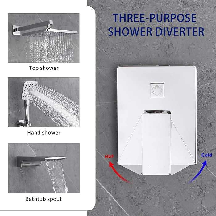 Gabrylly Shower System with Tub Spout, Wall Mounted Tub Shower Faucet Set for Bathroom with High Pressure 10" Rain Shower head and 3-Setting Handheld Shower Head Set,Chrome - Image 7
