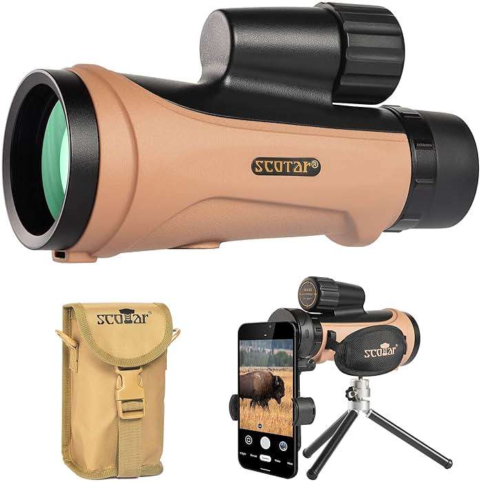 Scotar 12x50 Monocular Telescope - FMC Fogproof, IP67 Waterproof Hand Held Telescope - BAK4 Phase and Dielectric Coated Prism - Adventure Accessories Set: Bag, Smartphone Adapter, Mini Tripod - Image 1