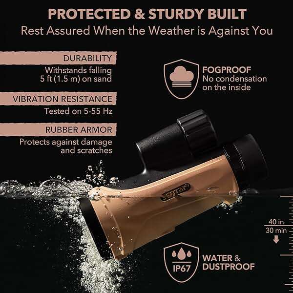 Scotar 12x50 Monocular Telescope - FMC Fogproof, IP67 Waterproof Hand Held Telescope - BAK4 Phase and Dielectric Coated Prism - Adventure Accessories Set: Bag, Smartphone Adapter, Mini Tripod - Image 3
