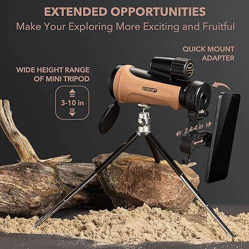 Scotar 12x50 Monocular Telescope - FMC Fogproof, IP67 Waterproof Hand Held Telescope - BAK4 Phase and Dielectric Coated Prism - Adventure Accessories Set: Bag, Smartphone Adapter, Mini Tripod - Image 5