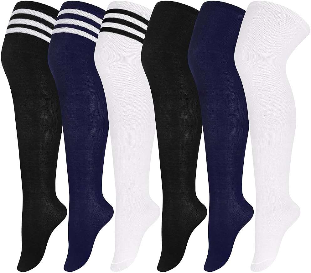 Aneco 6 Pairs Plus Size Over Knee Socks Women Warm Thigh High Stockings for Daily Use, L-XXL - Image 1