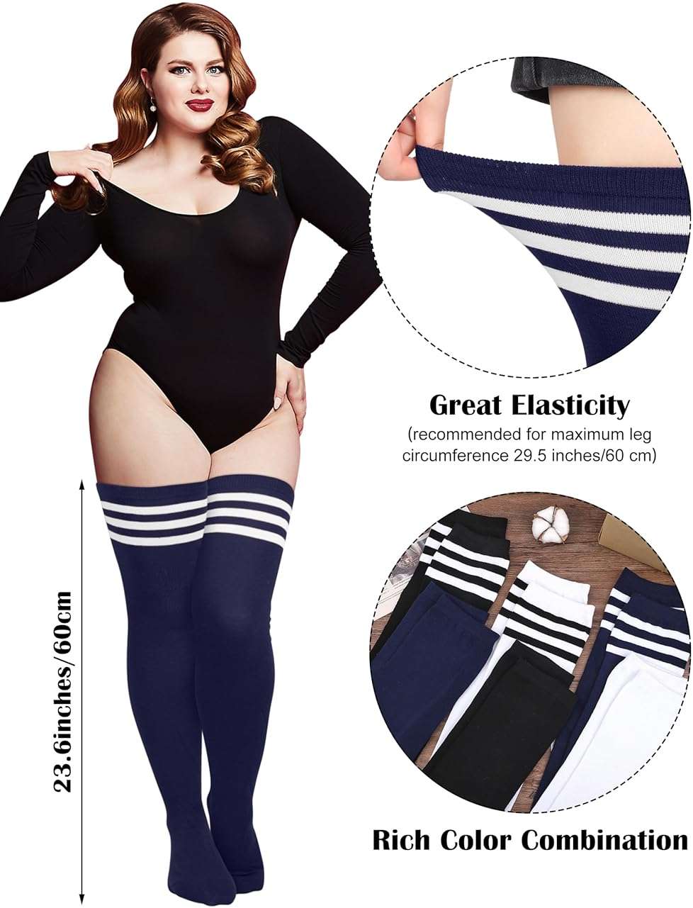 Aneco 6 Pairs Plus Size Over Knee Socks Women Warm Thigh High Stockings for Daily Use, L-XXL - Image 4