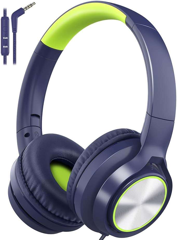 Kids Headphones with Cord , Wired Over Ear Headsets with Microphone Limited Volume 85dB/ 94dB, Portable Wired Headphones for Kids Boys Girls Teens Children Online School/Travel/iPad/Tablet/Cellphone - Image 1