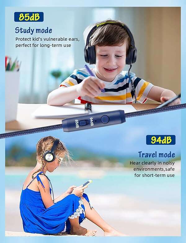 Kids Headphones with Cord , Wired Over Ear Headsets with Microphone Limited Volume 85dB/ 94dB, Portable Wired Headphones for Kids Boys Girls Teens Children Online School/Travel/iPad/Tablet/Cellphone - Image 4