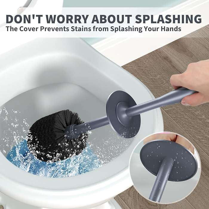 Toilet Brush and Holder 2 Pack, Toilet Bowl Brush with Extra Long Handle, Toilet Scrubber and Covered Holder, Toilet Brushes for Bathroom-Space Saving, Covered Brush, Durable, Deep Cleaning(Grey) - Image 5