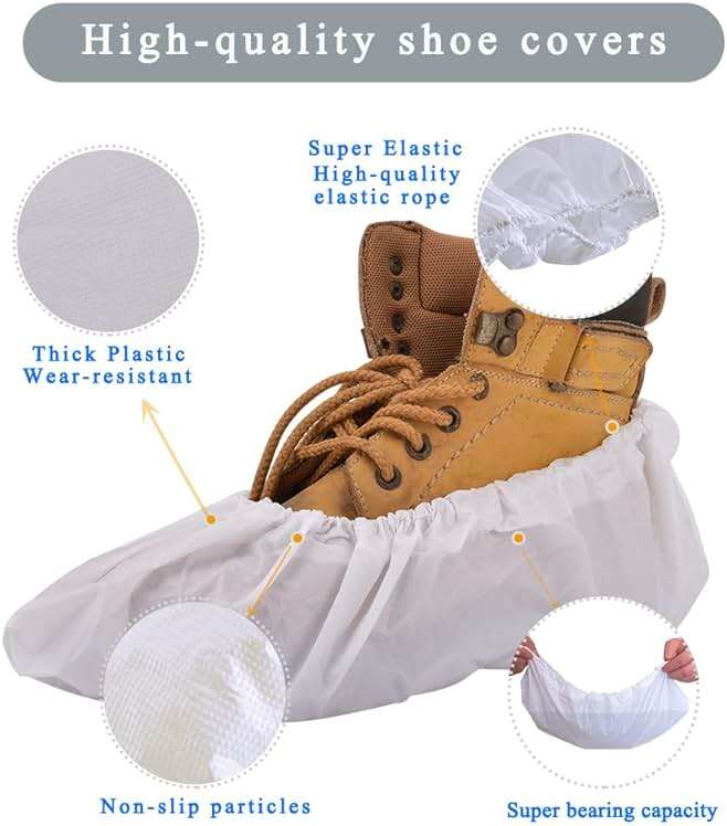 Sunshine post Shoe Covers Disposable,200Pack（100 Pairs）Boot Covers Waterproof Non Slip -Resistant One Size Fits Most for Rain Cleaning Indoor Floor Protection,White - Image 3
