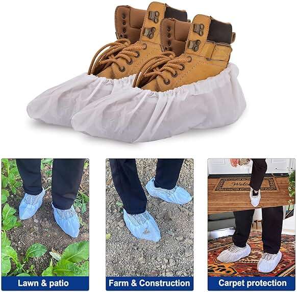 Sunshine post Shoe Covers Disposable,200Pack（100 Pairs）Boot Covers Waterproof Non Slip -Resistant One Size Fits Most for Rain Cleaning Indoor Floor Protection,White - Image 5