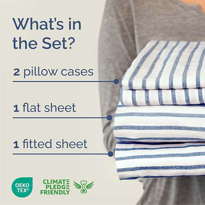 Queen Size 4 Piece Sheet Set - Comfy Breathable & Cooling Sheets - Hotel Luxury Bed Sheets for Women & Men - Deep Pockets, Easy-Fit, Soft & Wrinkle Free Sheets - Blue Stripes Oeko-Tex Bed Sheet Set - Image 2