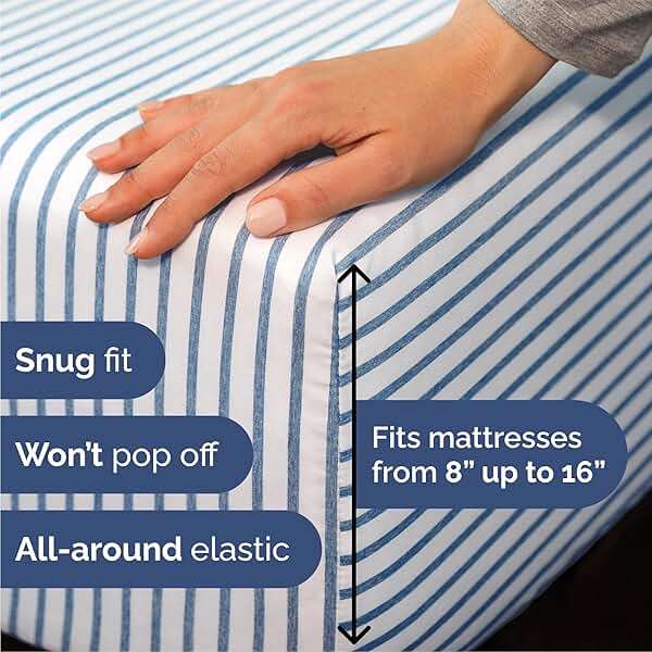 Queen Size 4 Piece Sheet Set - Comfy Breathable & Cooling Sheets - Hotel Luxury Bed Sheets for Women & Men - Deep Pockets, Easy-Fit, Soft & Wrinkle Free Sheets - Blue Stripes Oeko-Tex Bed Sheet Set - Image 3