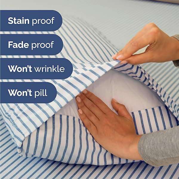 Queen Size 4 Piece Sheet Set - Comfy Breathable & Cooling Sheets - Hotel Luxury Bed Sheets for Women & Men - Deep Pockets, Easy-Fit, Soft & Wrinkle Free Sheets - Blue Stripes Oeko-Tex Bed Sheet Set - Image 5