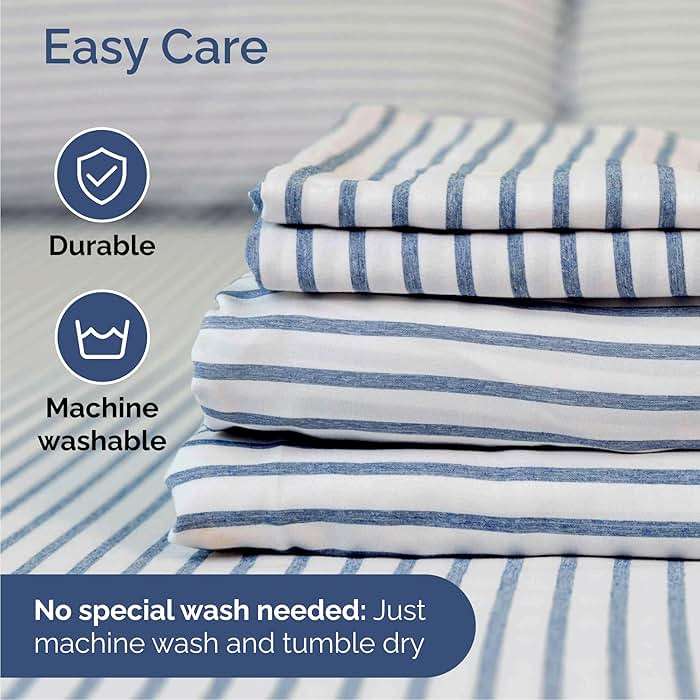 Queen Size 4 Piece Sheet Set - Comfy Breathable & Cooling Sheets - Hotel Luxury Bed Sheets for Women & Men - Deep Pockets, Easy-Fit, Soft & Wrinkle Free Sheets - Blue Stripes Oeko-Tex Bed Sheet Set - Image 6