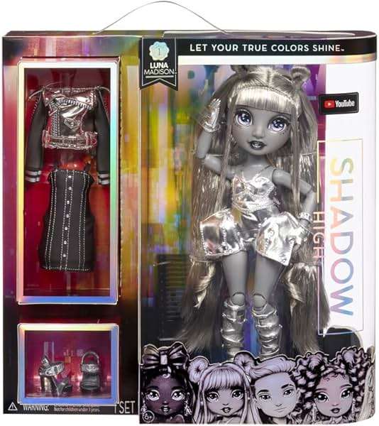Rainbow High Shadow Series 1 Luna Madison- Grayscale Fashion Doll. 2 Metallic Grey Designer Outfits to Mix & Match, Great Gift for Kids 6-12 Years Old and Collectors - Image 4