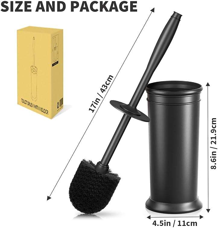 UPTRONIC Toilet Brush, Toilet Bowl Brush with Extra Long Handle Durable Bristles Toilet Scrubber and Covered Holder for Toilet Brush Set for Bathroom Cleaning (Black, 1 Set) - Image 2
