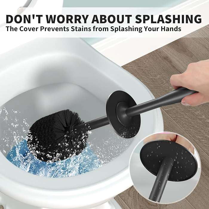 UPTRONIC Toilet Brush, Toilet Bowl Brush with Extra Long Handle Durable Bristles Toilet Scrubber and Covered Holder for Toilet Brush Set for Bathroom Cleaning (Black, 1 Set) - Image 4