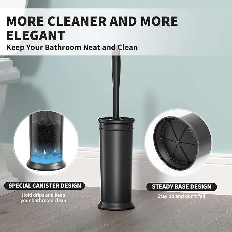 UPTRONIC Toilet Brush, Toilet Bowl Brush with Extra Long Handle Durable Bristles Toilet Scrubber and Covered Holder for Toilet Brush Set for Bathroom Cleaning (Black, 1 Set) - Image 6