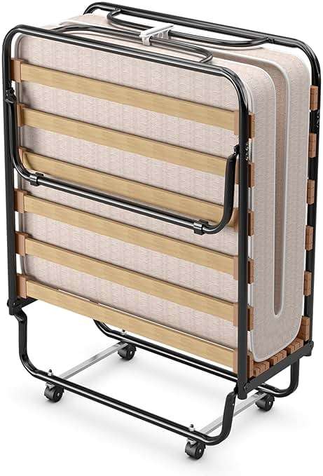 KOMFOTT Rollaway Bed with 4” Mattress, Folding Bed with Memory Foam Mattress for Adults, Portable Guest Bed with Sturdy Steel Frame, Made in Italy - Image 6
